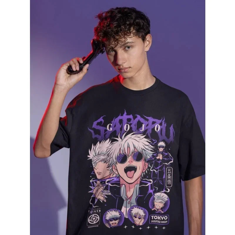 Gojo Satoru T-Shirt Jujutsu Kaisen Mahito Anime Horror Funny Gift Shirt All Size Oversized Graphic T Shirts
